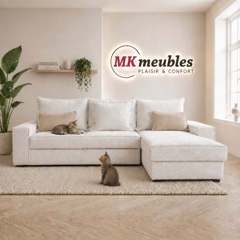Canapé salon design avec lit convertible et coffre rangement au magasin mk meubles a charleroi couillet Houtson